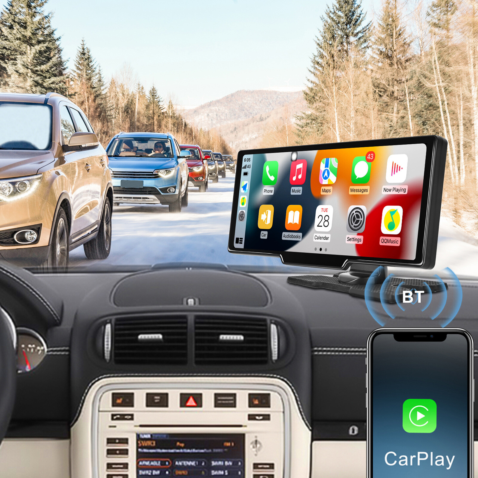 10.26″ Portable Bluetooth Car Navigation Carplay Wireless Car Radio+AHD Camera B