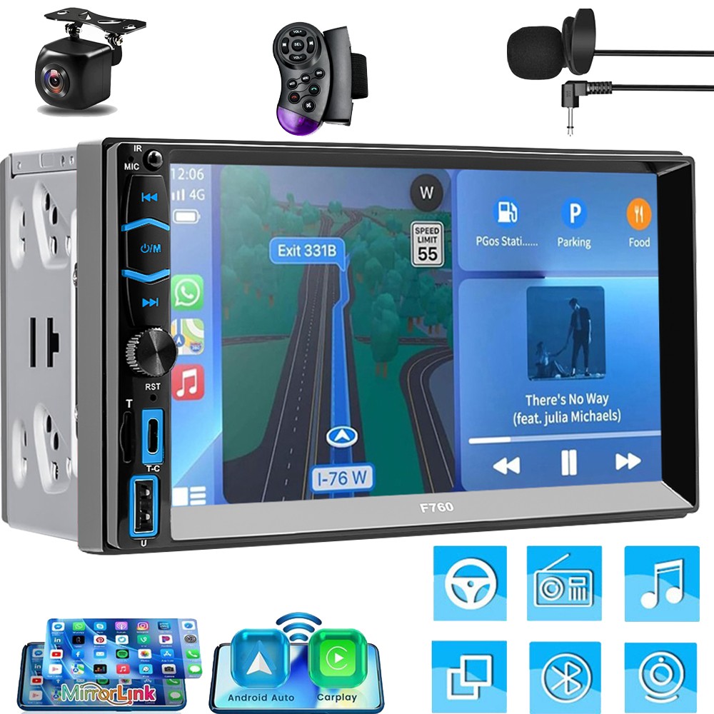Double DIN 6.9″ Multimedia Android Auto CarPlay Car Stereo Radio GPS Navi