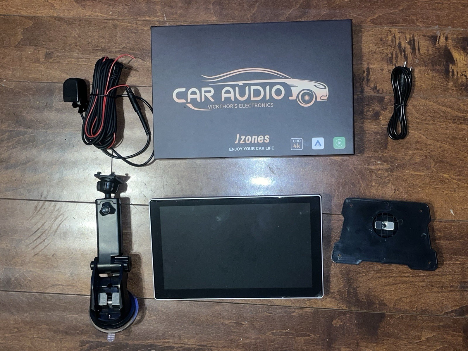 Jzones Carplay/Android Auto Screen 9″ Portable Wireless 4K w/Dash Cam