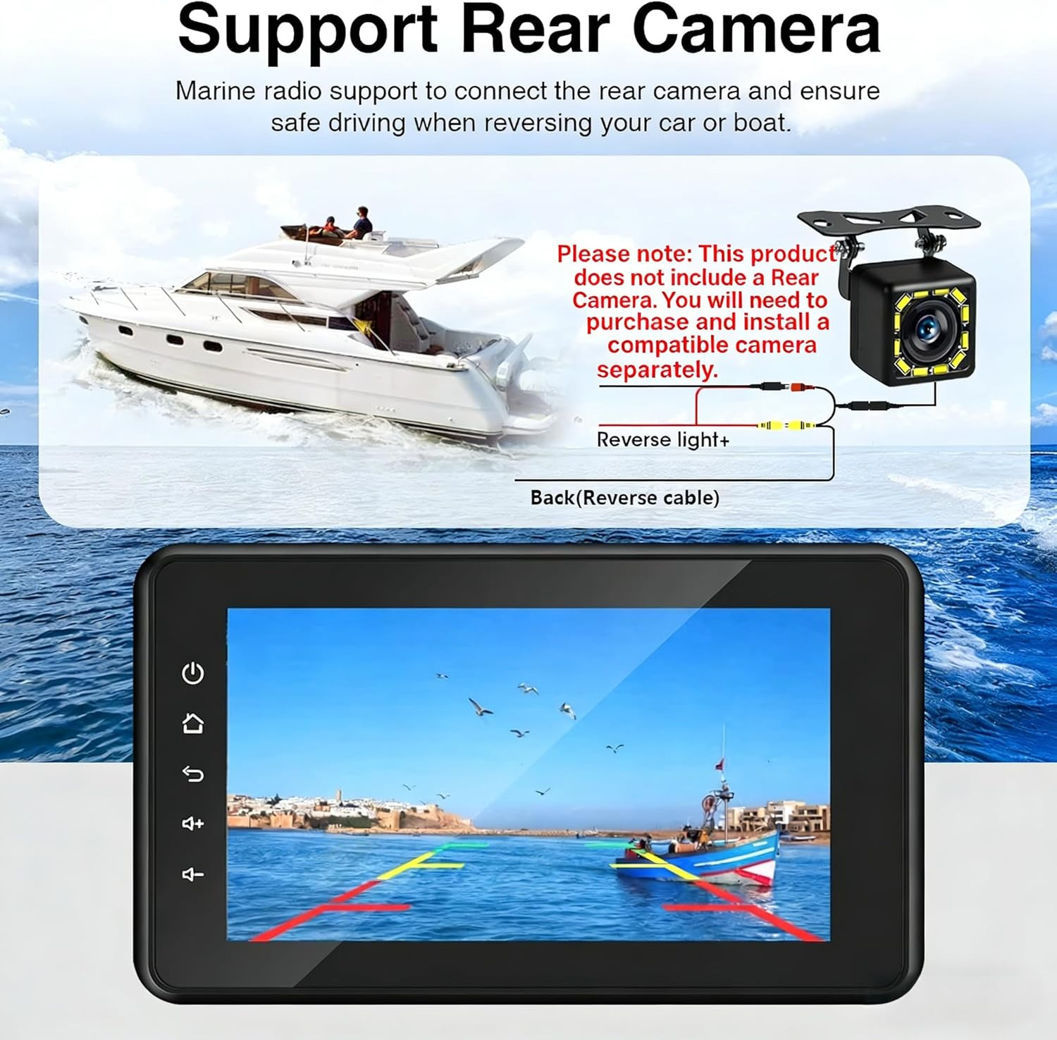 2026 Upgraded Marine Stereo with Wireless Carplay and Android Auto, Portable 8”