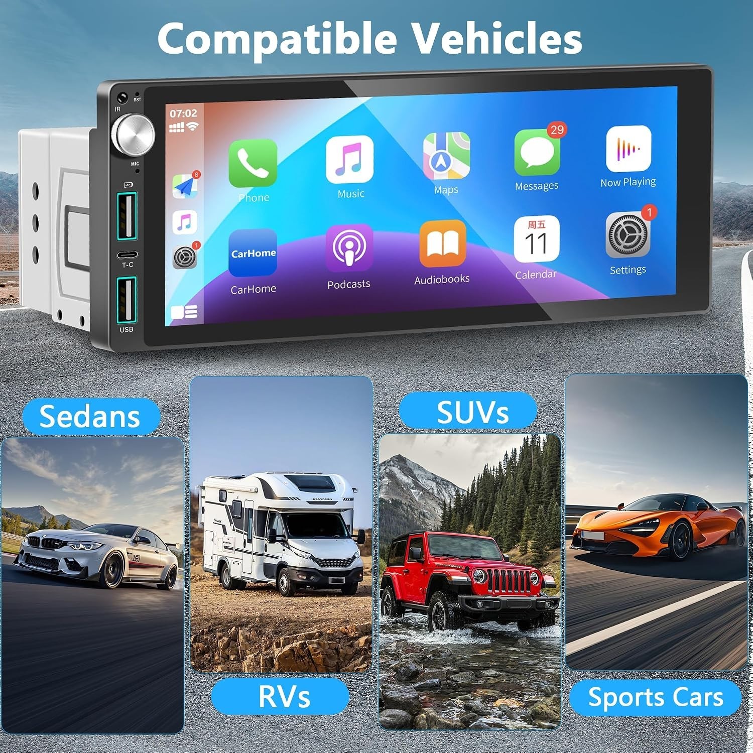 Ultimate Single Din Car Stereo with Backup Camera, Apple Carplay & Android Auto