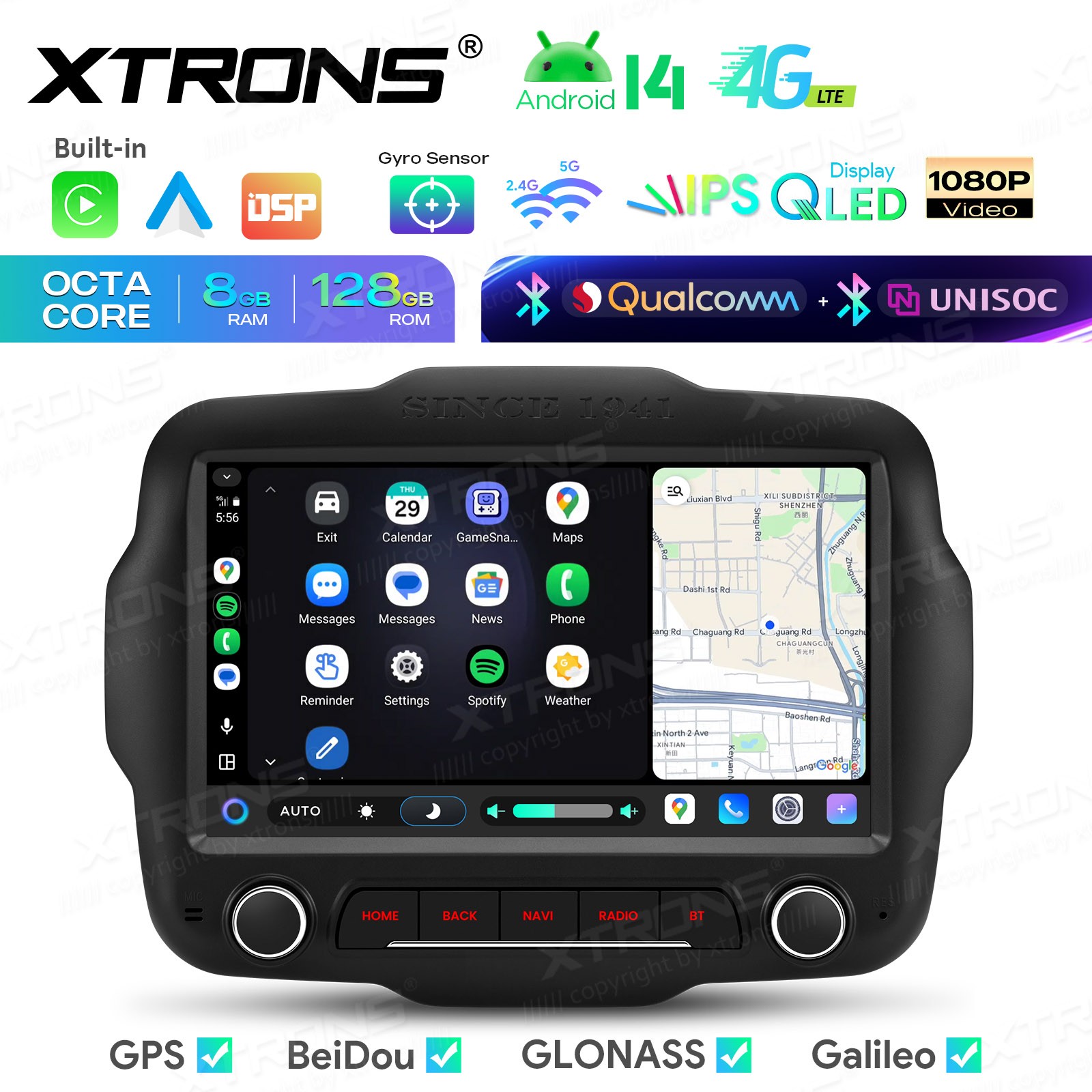Android 14 Radio for Jeep Renegade 8-Core 8+128GB Wireless CarPlay Auto DSP 4G