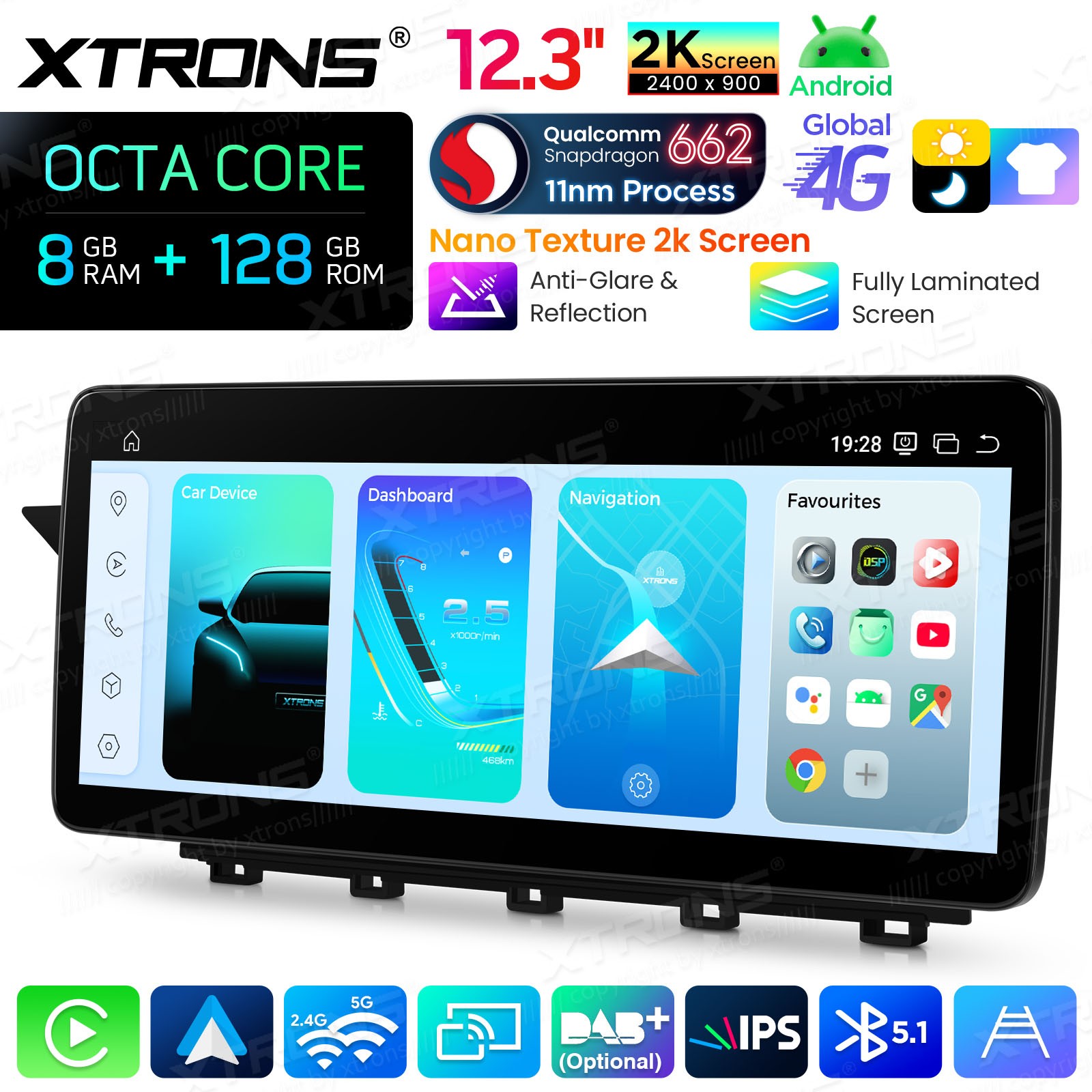 Qualcomm 662 Android 14 for Mercedes GLK X204 12.3″ 2K Screen 8GB 128GB 4G Wi-Fi