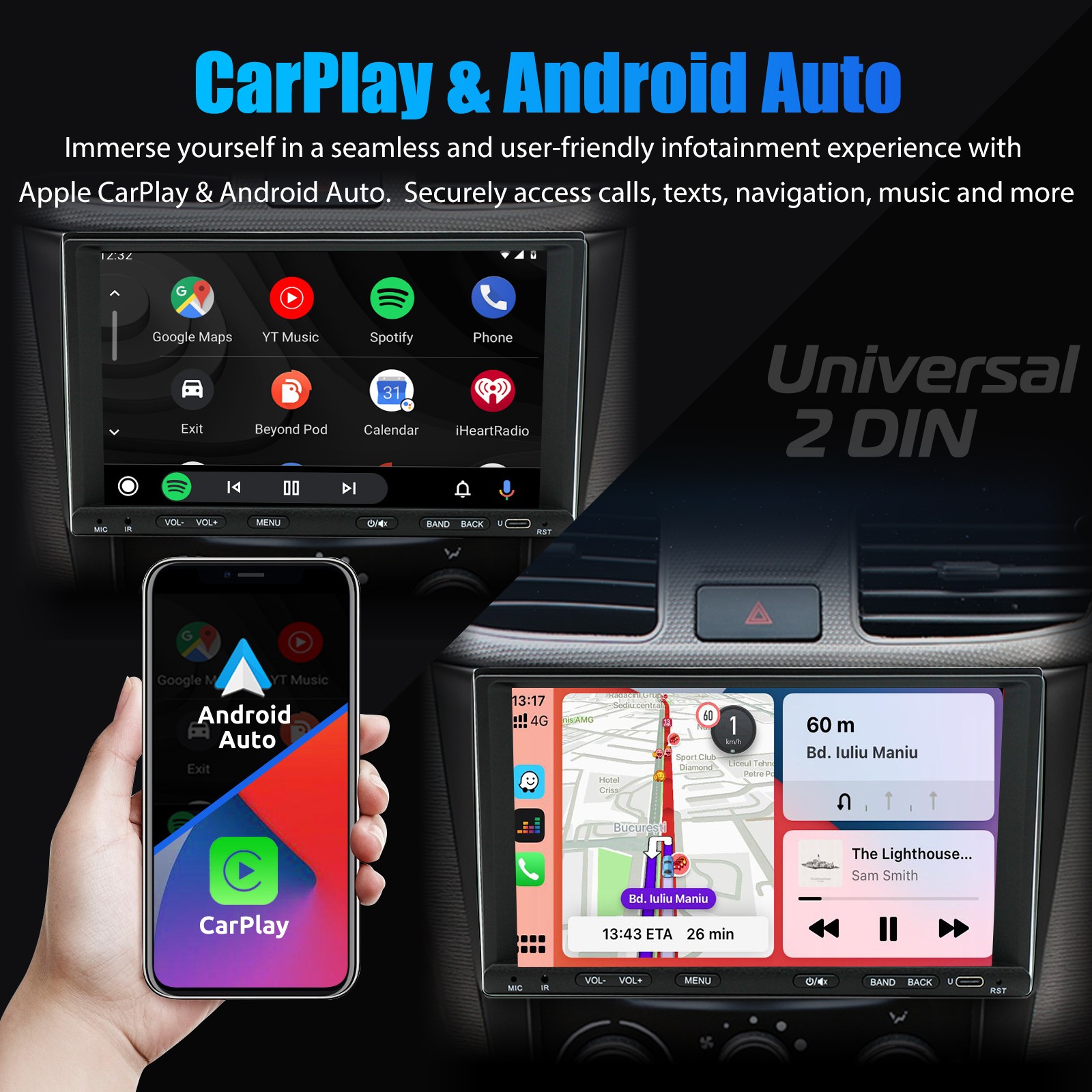 7″ Android 15 Double 2Din Car Stereo CarPlay Auto Radio GPS Navi WiFi BT 4+64GB