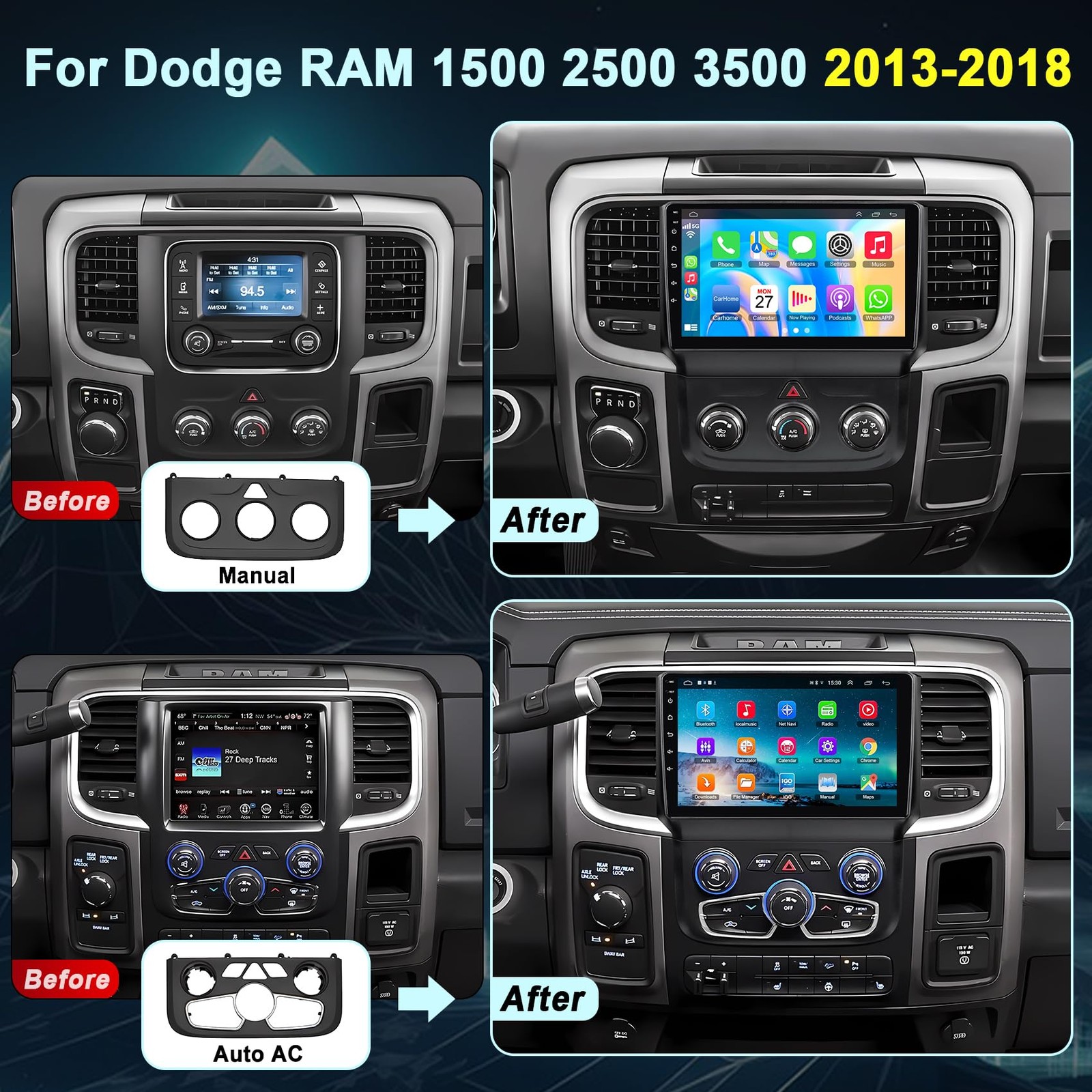 (8 core+64G) Car Radio for 2013-2018 Dodge RAM 1500/2500/3500(Manual & Auto A…