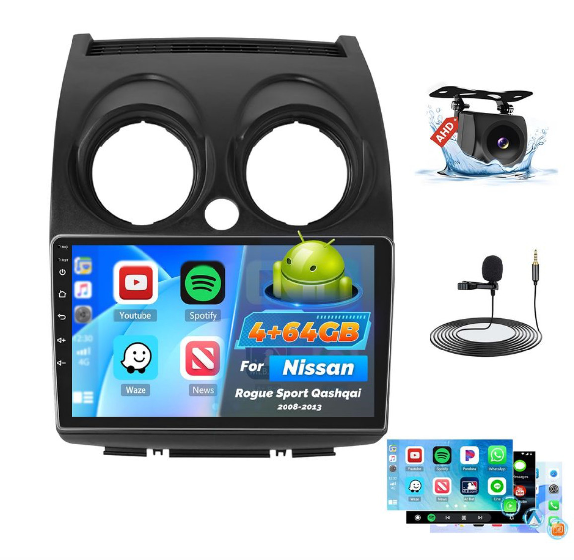 Car Stereo Nissan Rogue Sport Qashqai 2008 – 2013 Carplay 4 64G 9″ Android