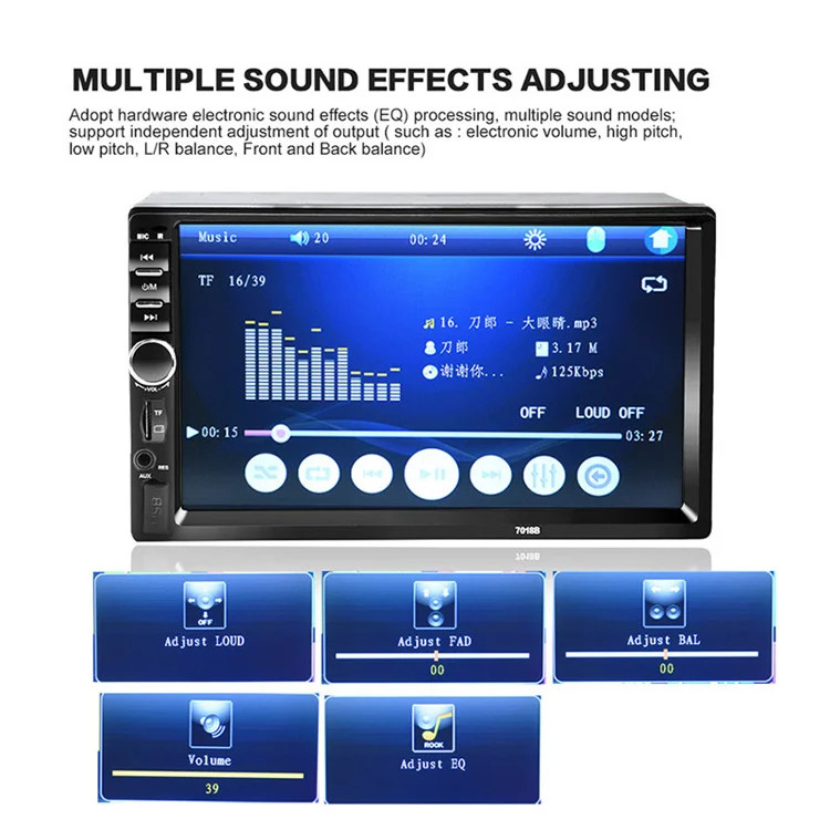 7" Double 2DIN Car MP5 Player B-T Touch Screen Stereo Radio + 4led Camera