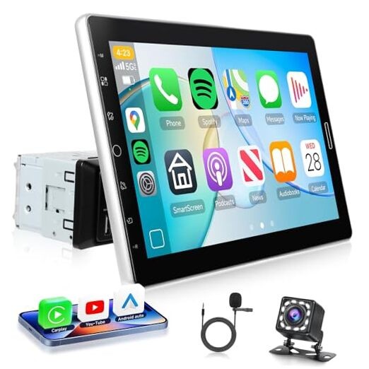 Single Din Car Stereo Wireless CarPlay Android Auto, Detachable IPS 10.1 inch