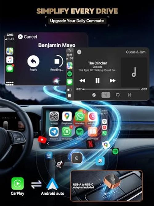 2026 Wireless CarPlay & Android Auto Adapter, Mini 2-in-1 Plug & Medium Orange