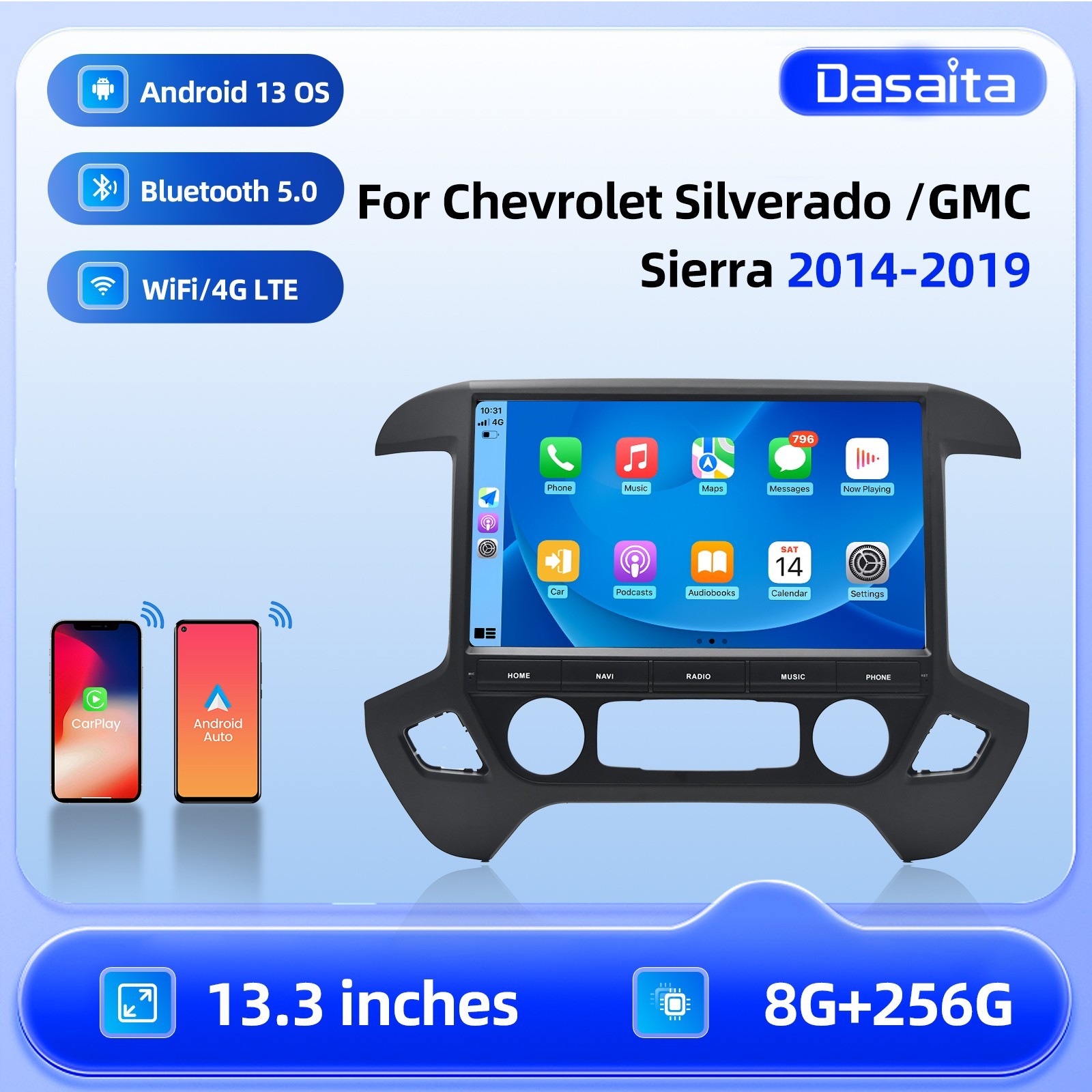 Dasaita G13 Car Stereo for Chevrolet Silverado GMC Sierra 2014-2019 CarPlay DTS
