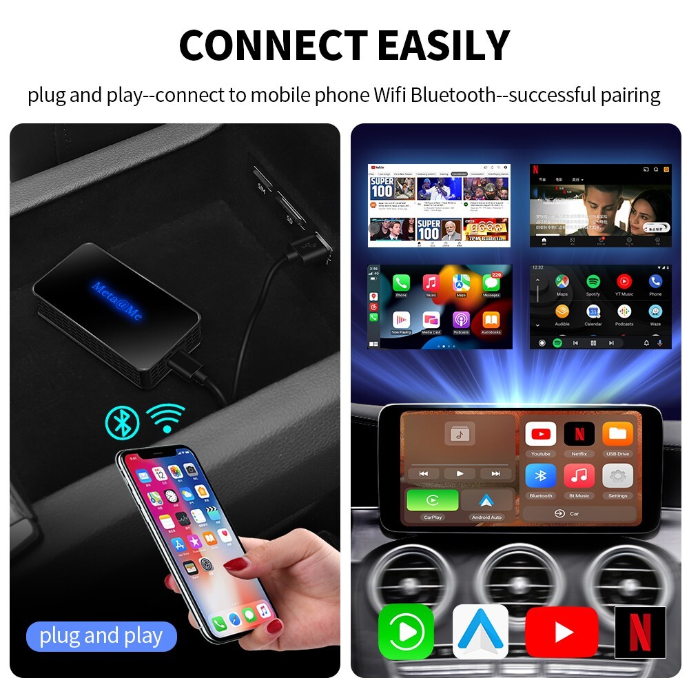 2024 Wireless CarPlay Adapter,AI Box Support Netflix, YouTube, Mirroring ,GPS.