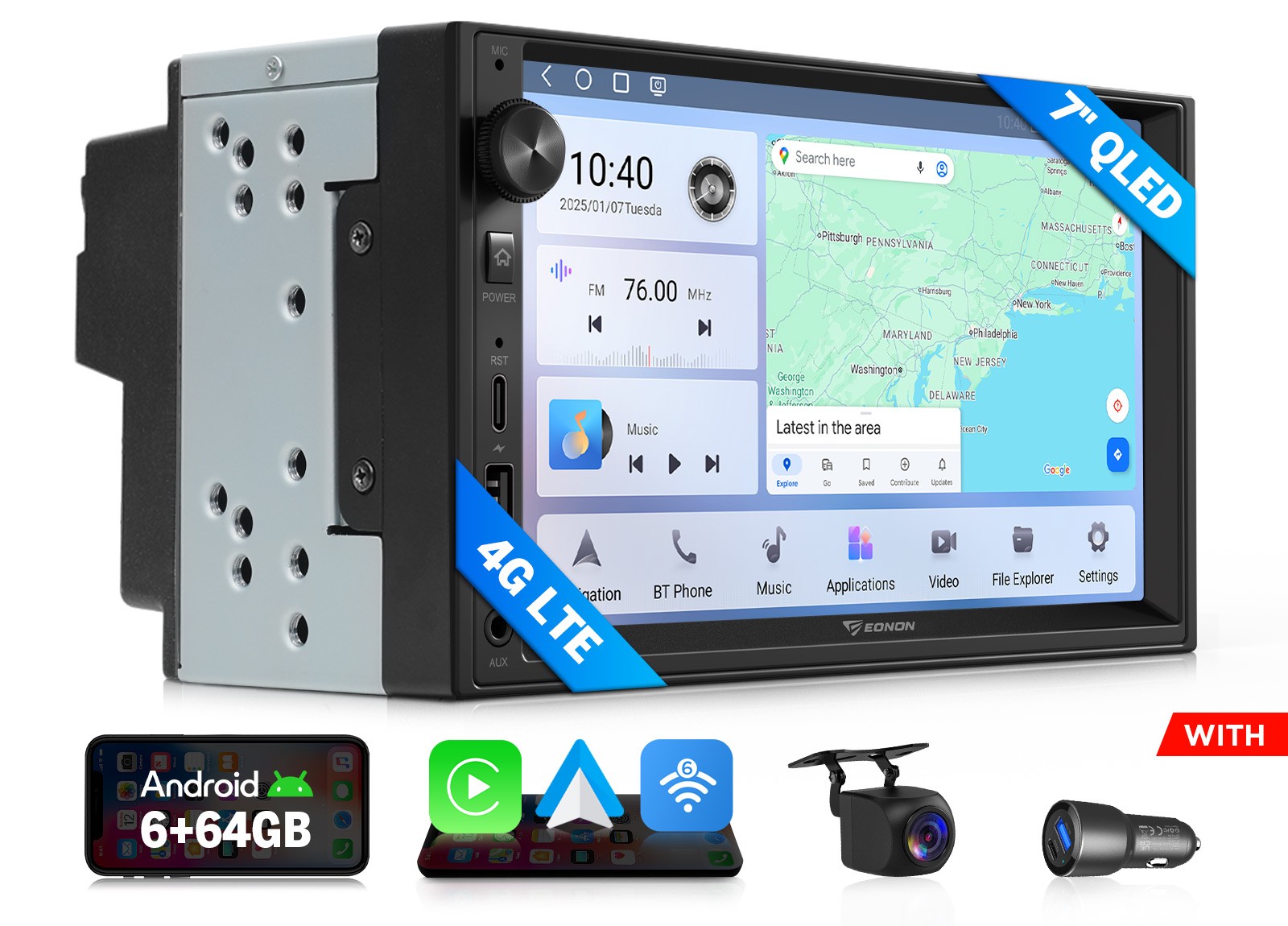 7″ QLED 6+64 Android Auto 2DIN Car Stereo Wireless CarPlay GPS Sat Nav Universal