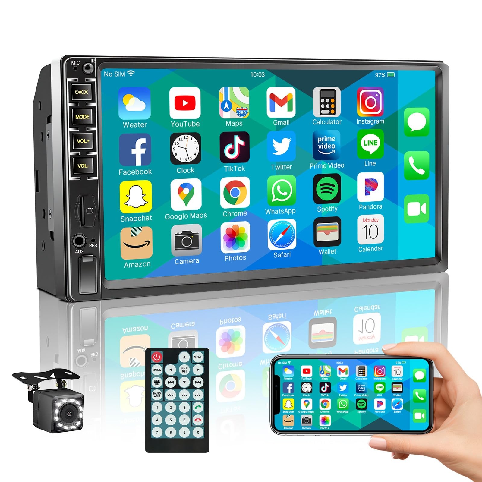 7″ Car Stereo Double Din Touch System-with camera