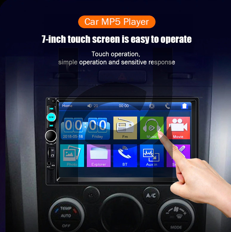 Double 2 DIN Car MP5 Player 7″ Bluetooth Touch Screen Stereo Radio With Camera