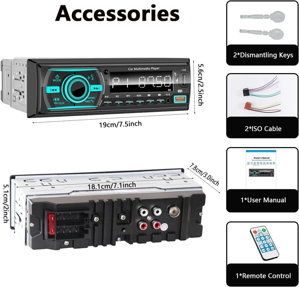 Single Din Radio Car Stereo Bluetooth,Radio Head Unit with FM/Dual USB/AUX/TF…