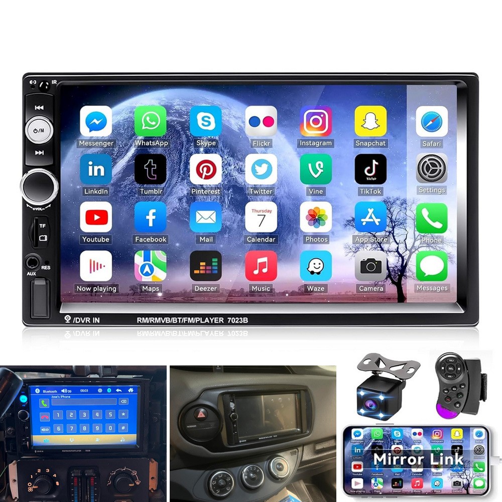 7″ Double 2 DIN Car Stereo Radio MP5 Touch Screen Bluetooth USB FM + Rear Camera