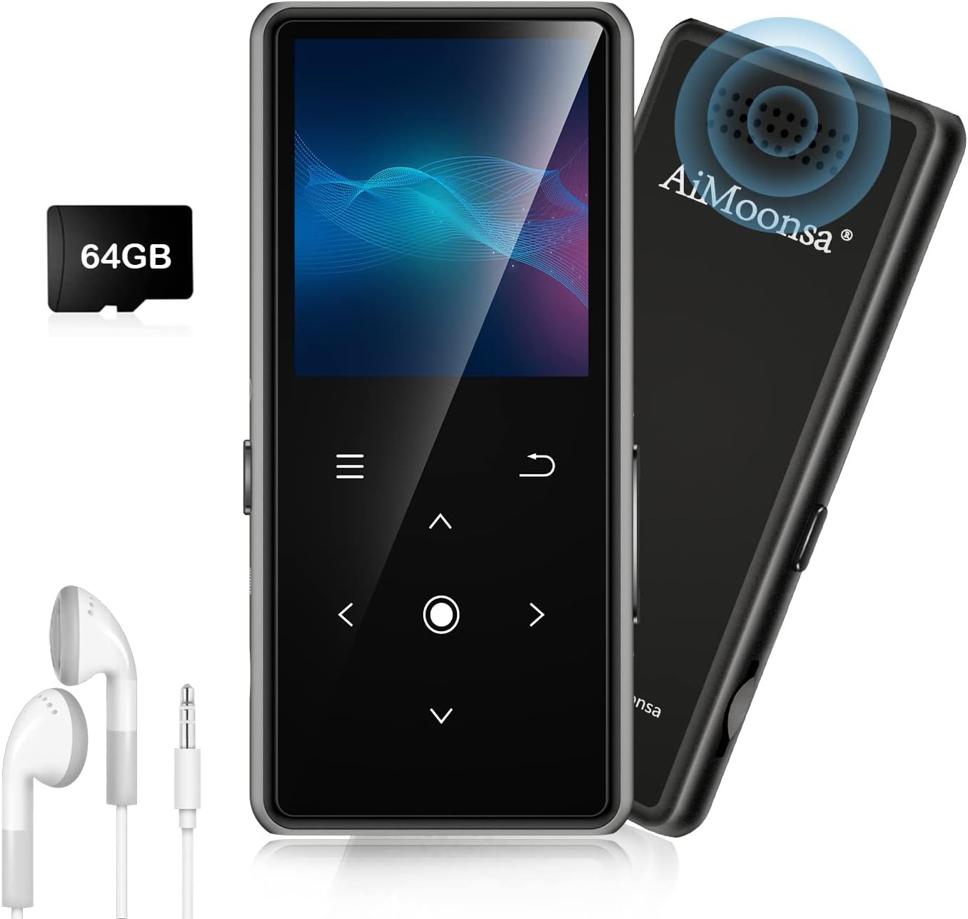 64GB MP3 Player with Bluetooth 5.2, AiMoonsa Music Player with Built-in HD Speak