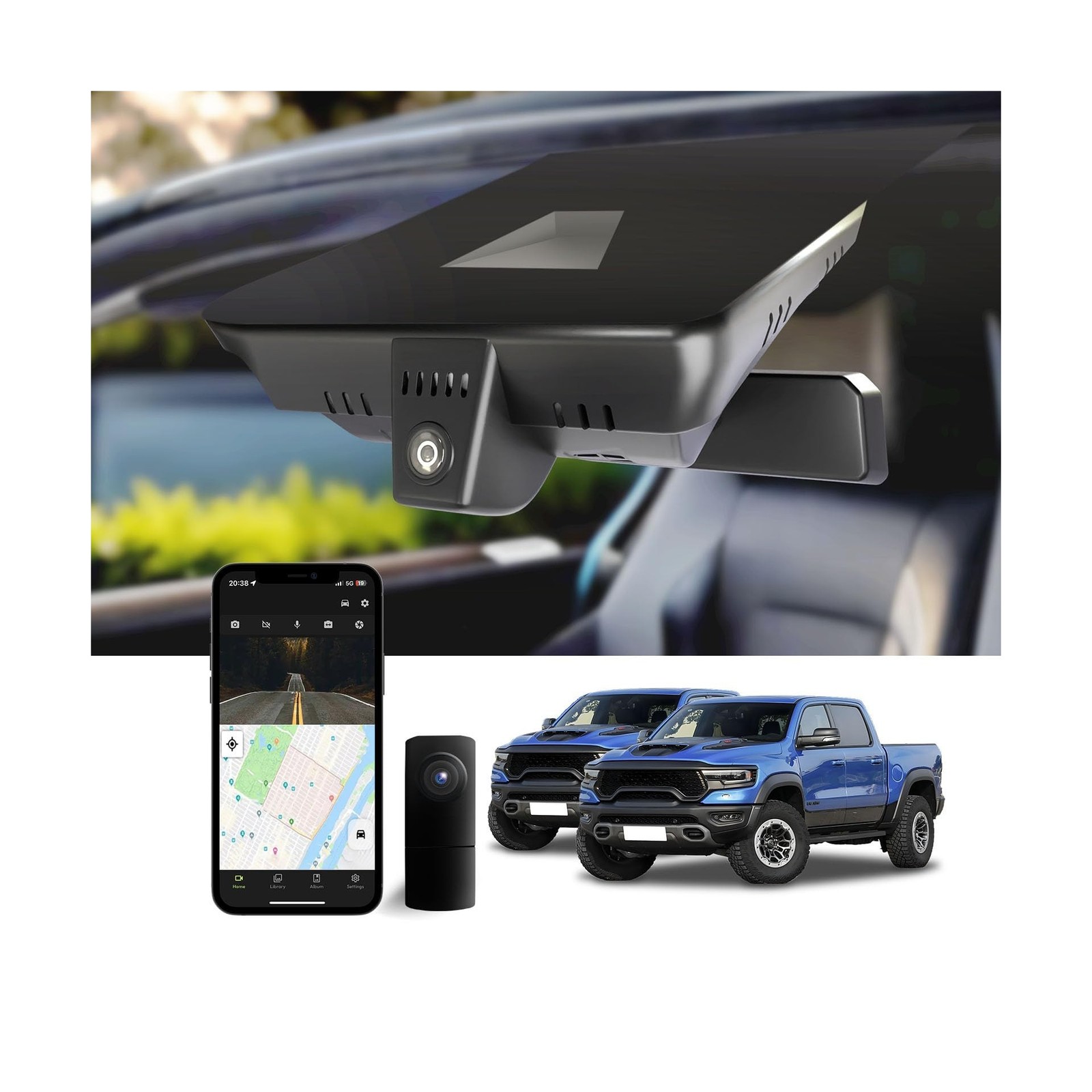 Front 4K & Rear 1080P Dash Cam for Dodge RAM 1500/2500/3500 2019-2024 Rebel B…