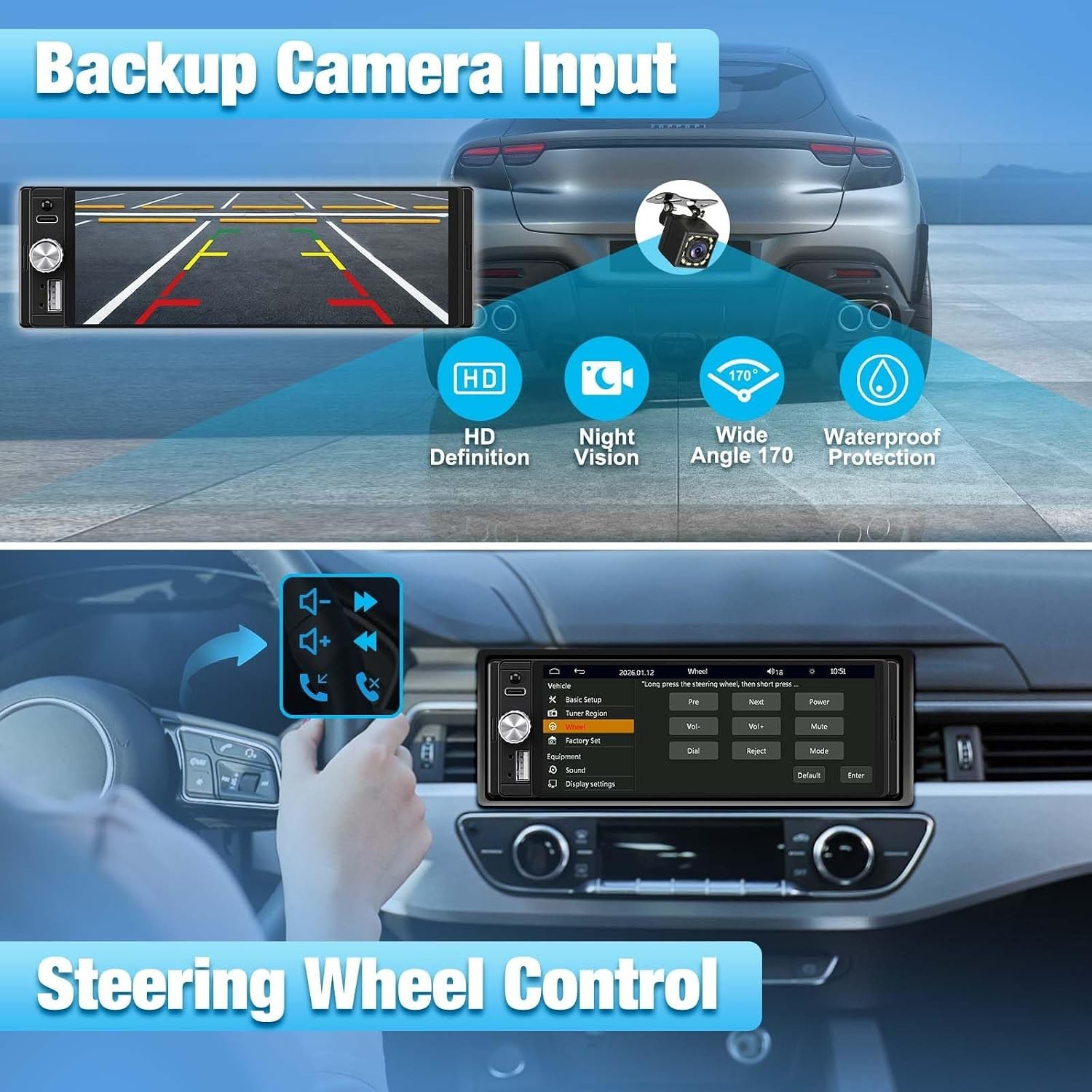 Single Din Car Stereo, 6.28″ HD Touch Screen Radio Wireless CarPlay Android A…