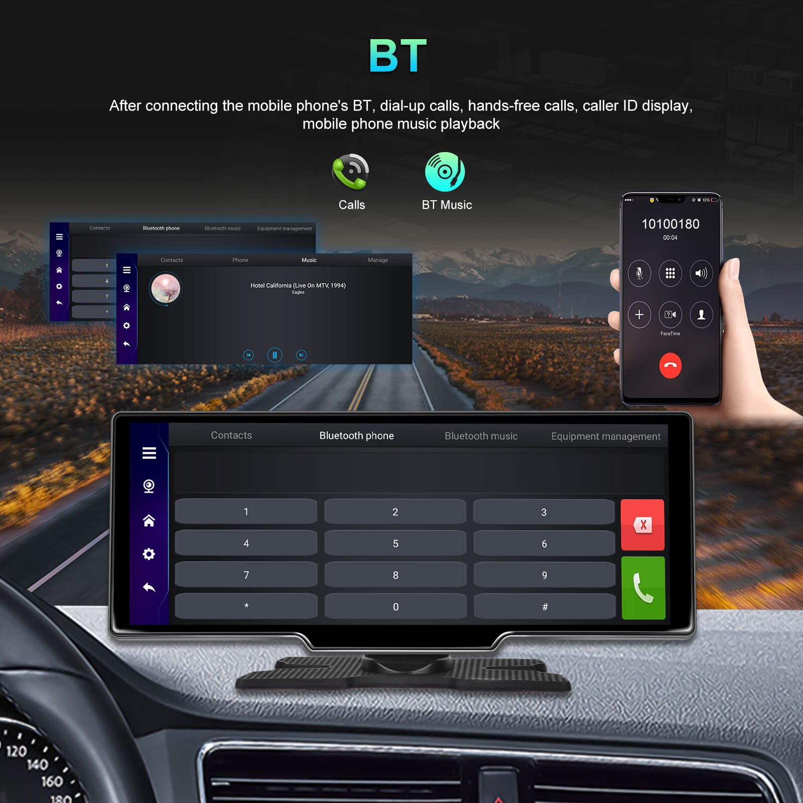 10.26″ Portable Bluetooth Car Navigation Carplay Wireless Car Radio+AHD Camera B