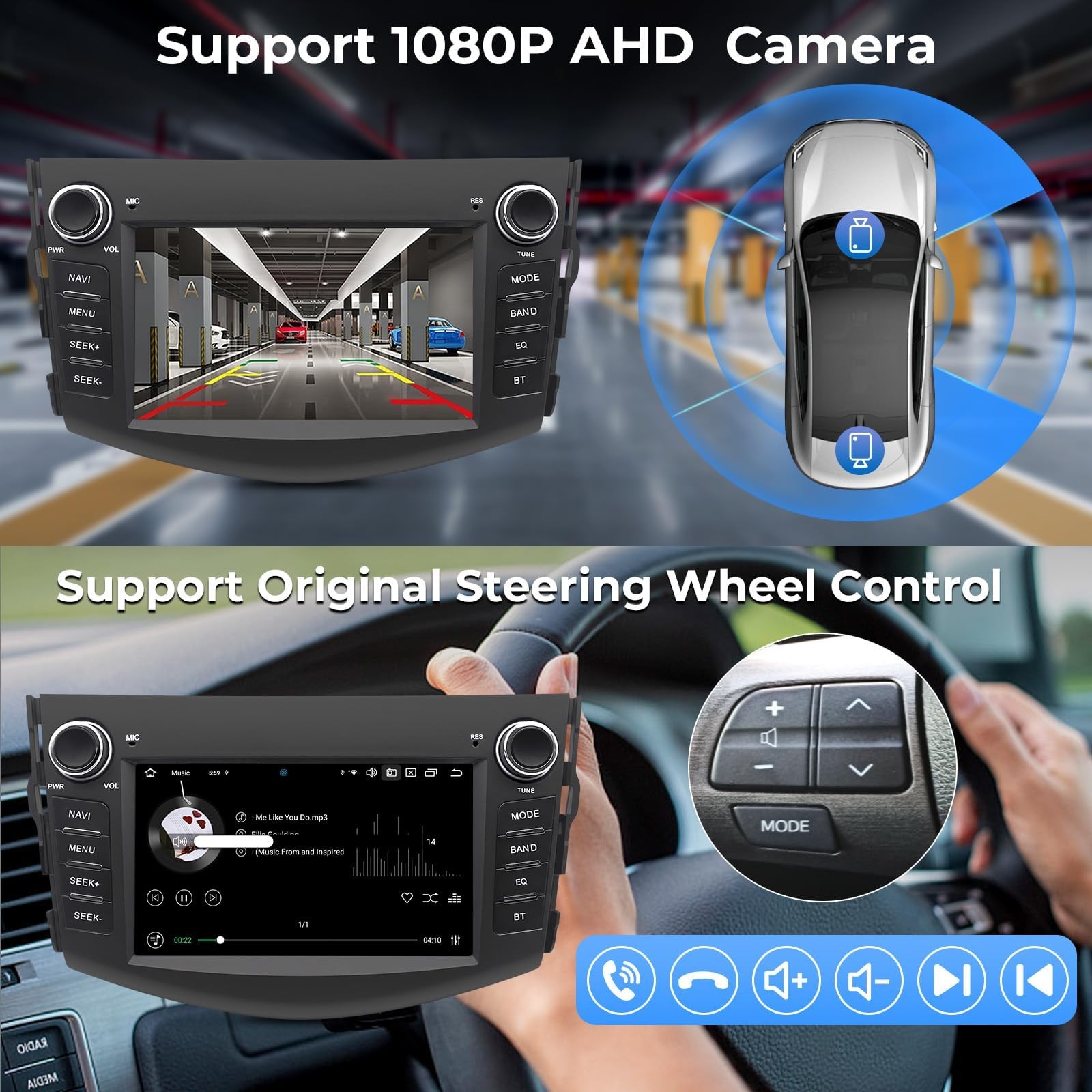 Android 14 Car Stereo for Toyota RAV4 radio 2006-2012, 7″ 1280*720 QLED IPS D…