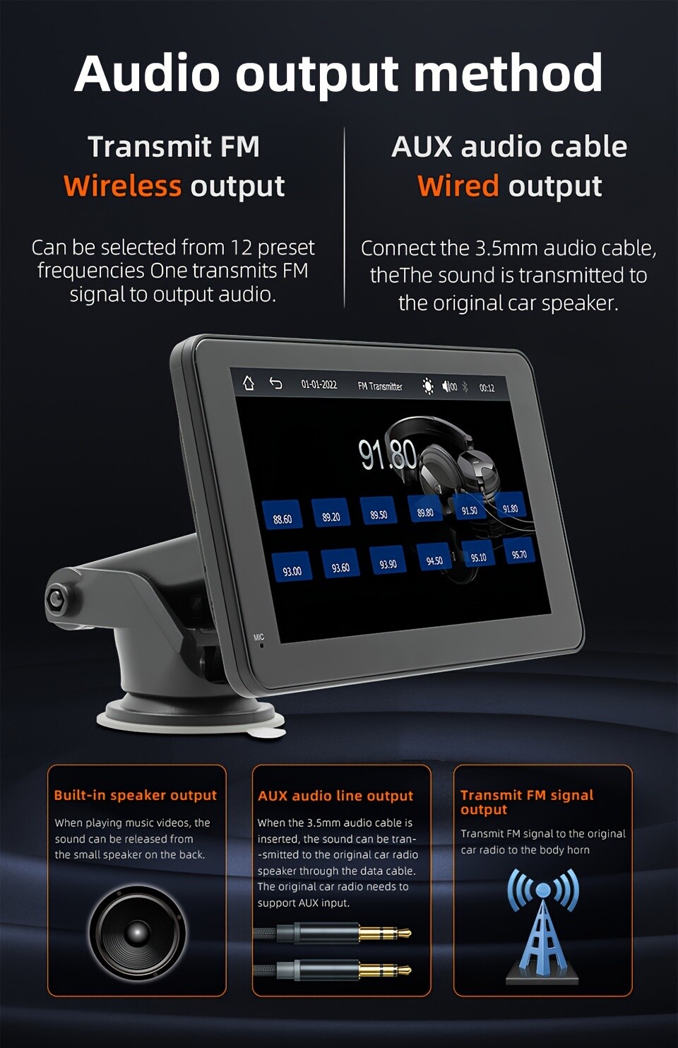 Universal 7-inch touch screen car stereo wireless portable Android iOS wireless