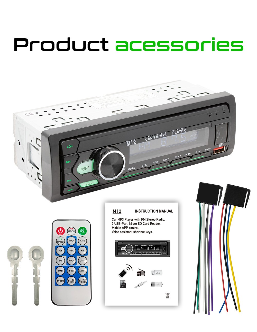 M12 Audio Systems 616UAB Car Stereo, Bluetooth, MP3, USB, Aux In, AM/FM Radio US