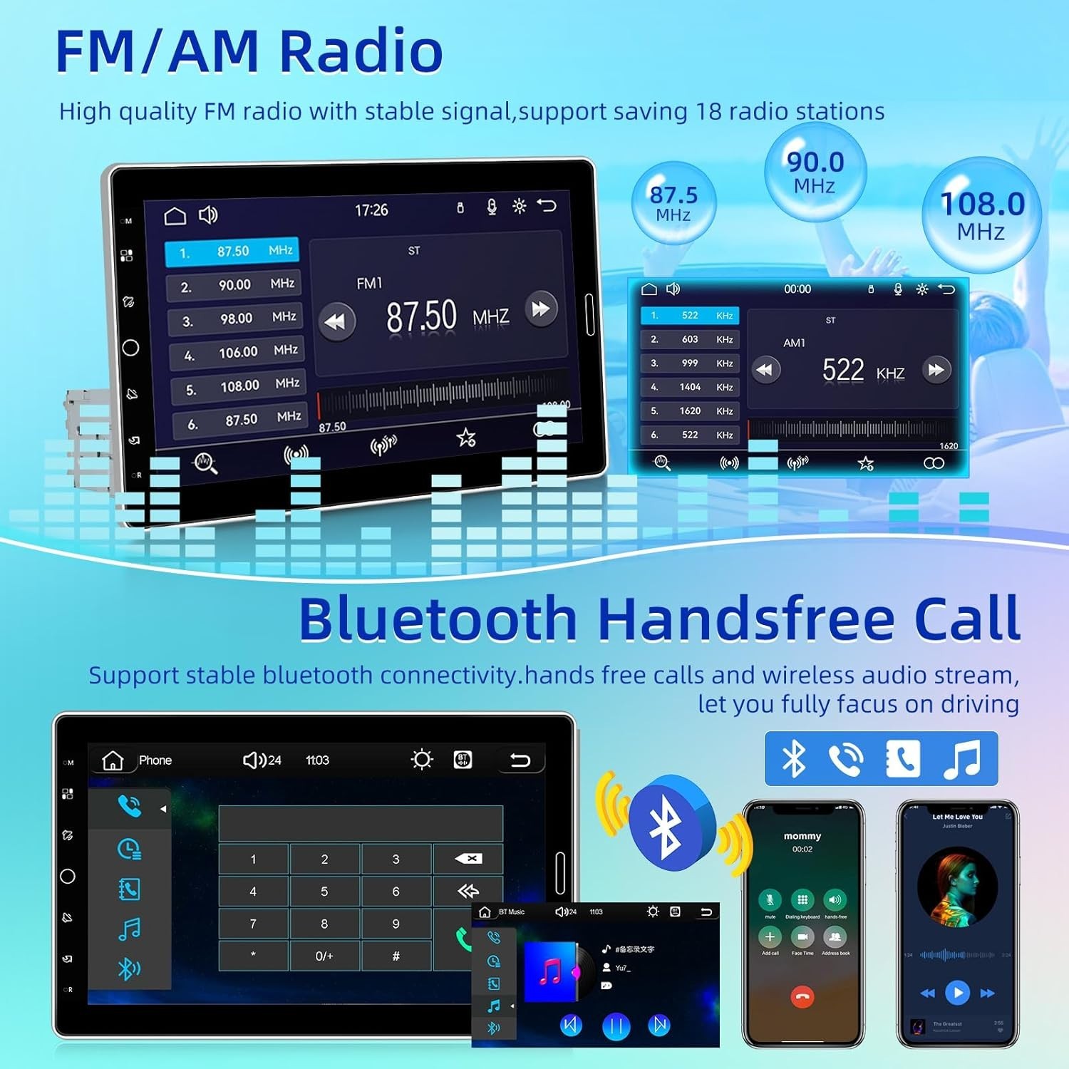 Single Din 10 Inch Touchscreen Car Radio with Wireless Carplay and Android Au…