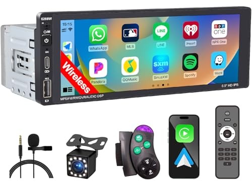 Single Din 7 inch IPS Touchscreen Car Stereo with CarPlay, Bluetooth, Backup Cam