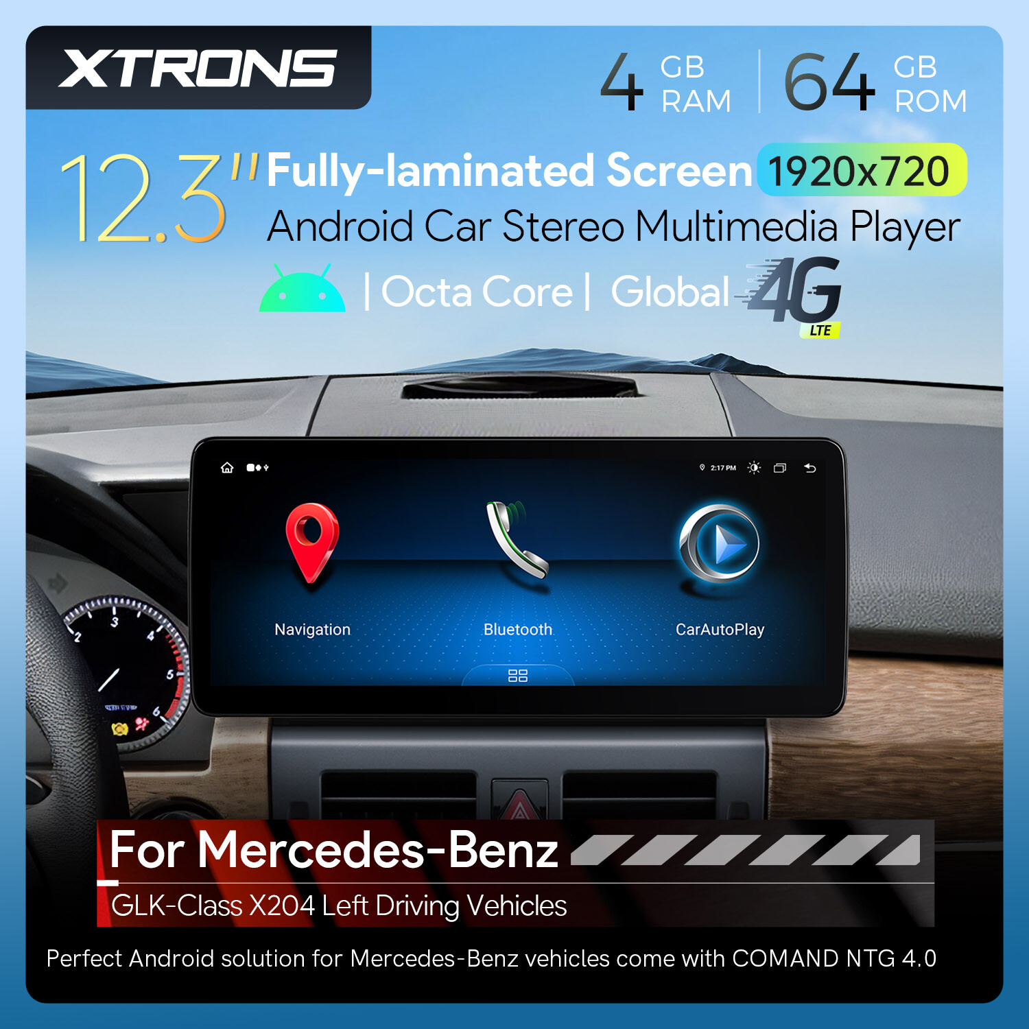 12.3″ Android 13 8-Core Car Stereo GPS Retrofit For Benz GLK-Class X204 2008-12