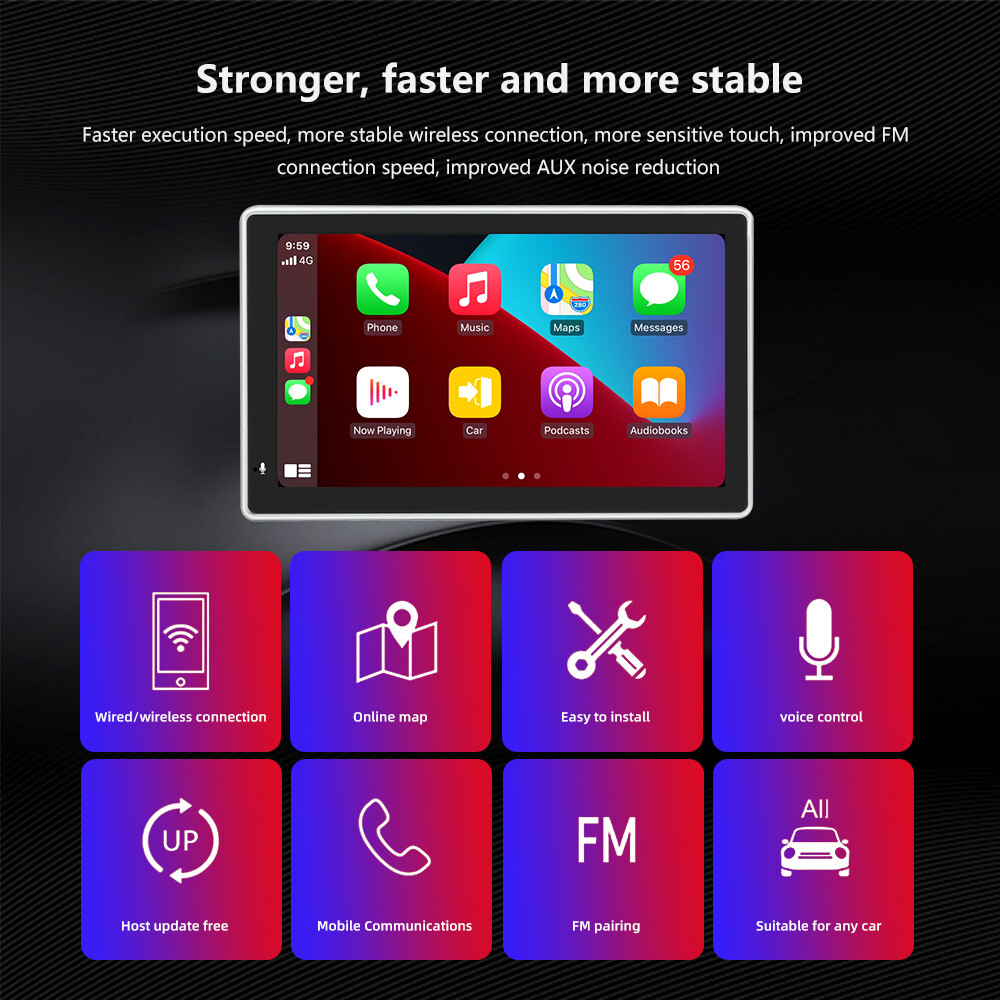 7″ Touch Screen Portable Wireless Apple CarPlay Android Auto Car Radio Stereo