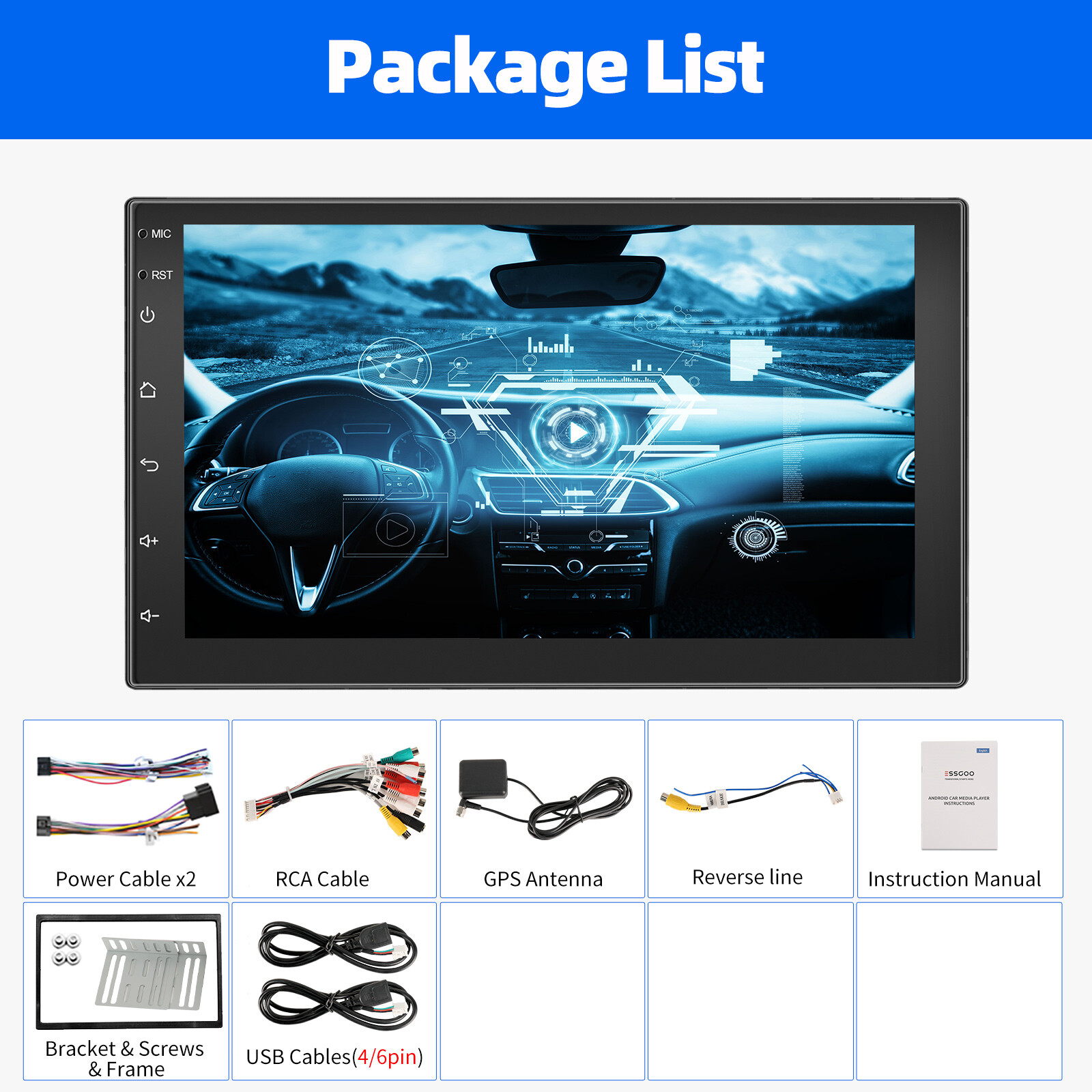 7″ 4+64G Android 13 Auto Car Stereo Carplay GPS NAV Radio 2 DIN BT IPS USB WIFI