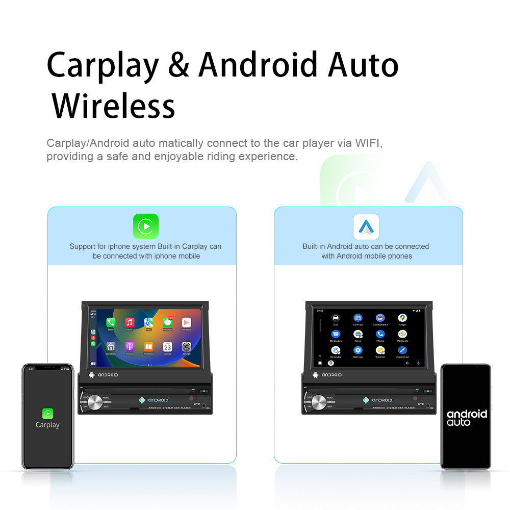 7″ Single 1Din 2+64G Android 15 Carplay Flip Out Car Stereo Radio WiFi Navi Cam