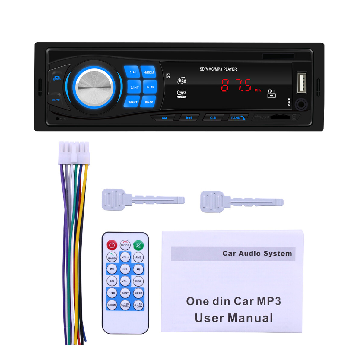 12V Car Stereo Audio In-Dash FM Aux Input USB MP3 Radio Player Bluetooth 60W*4