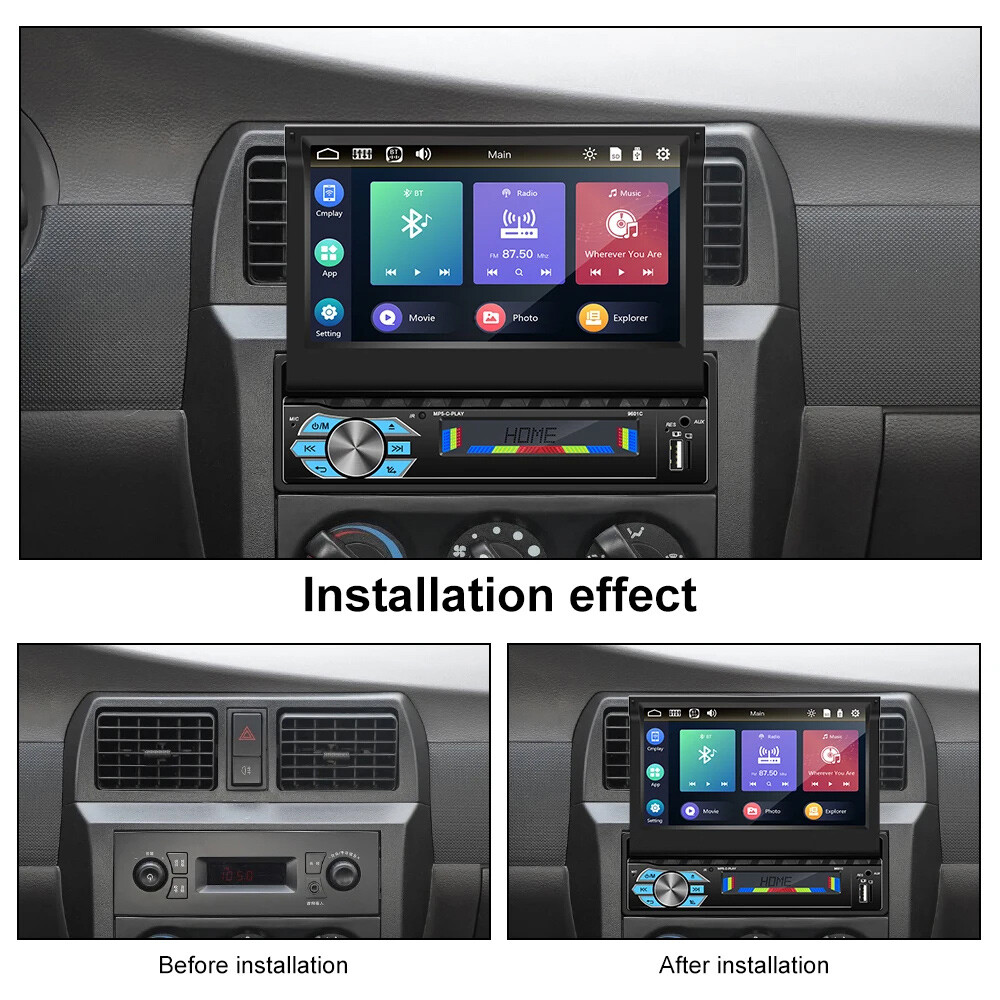 Single 1 Din 7″ Wireless Carplay Touch Screen Car Stereo Radio Telescopic Screen