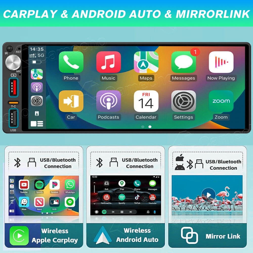 Single 1 Din Car Stereo Apple CarPlay 6.9” touchscreen Bluetooth Radio SWC USB