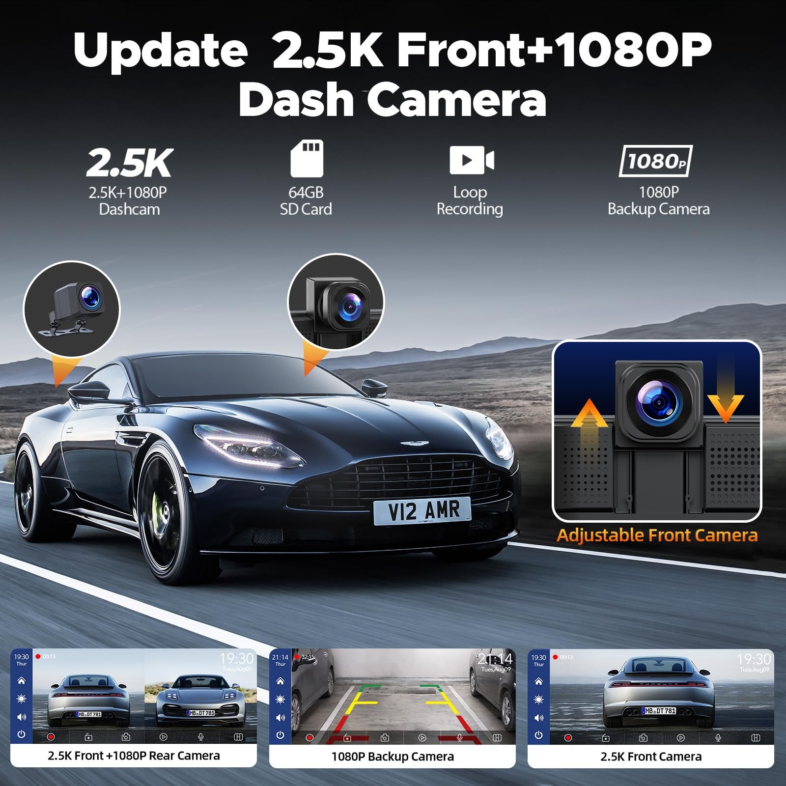 Volam 9 Wireless Carplay Screen for Car with 2.5K + 1080P Dash cam and Backup…