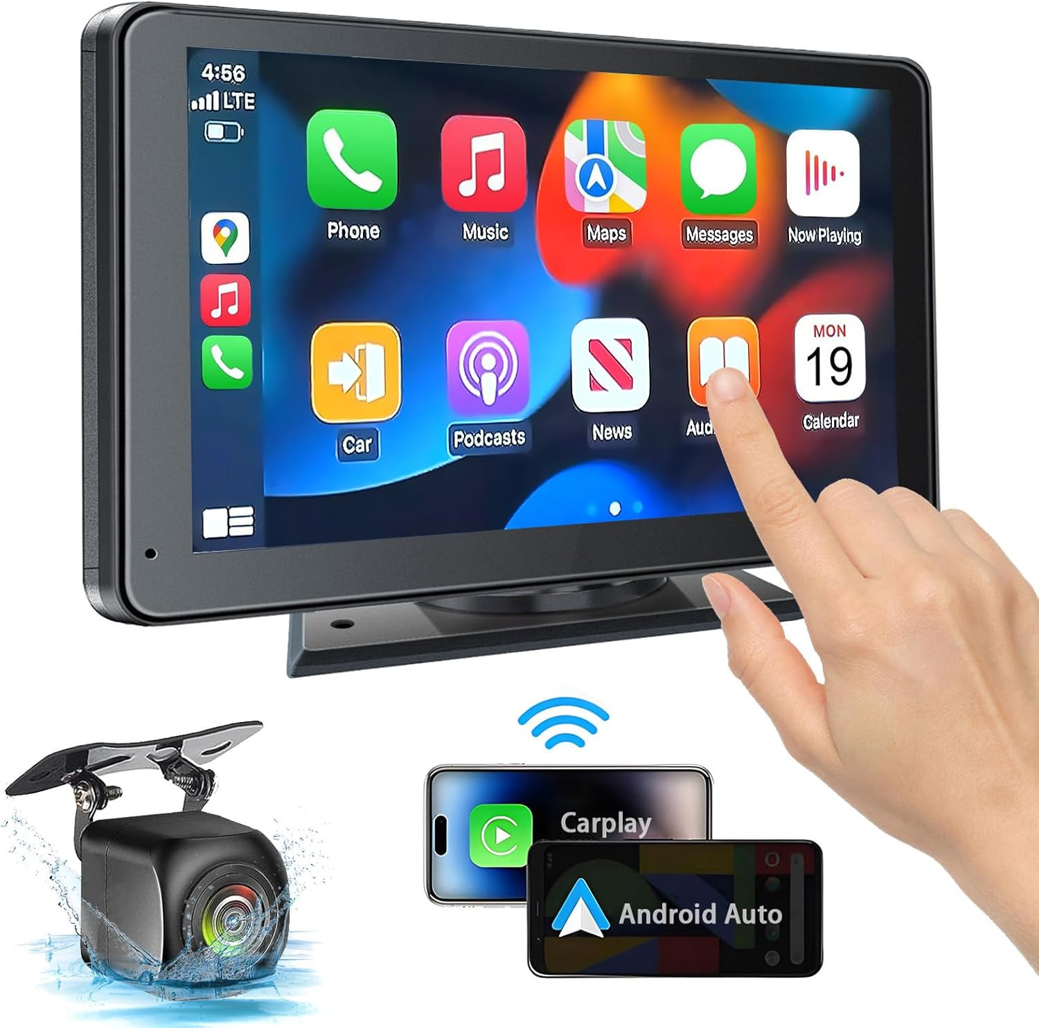 Portable Wireless with Apple Carplay and Android Auto Screen for Car, 7″ HD Touc