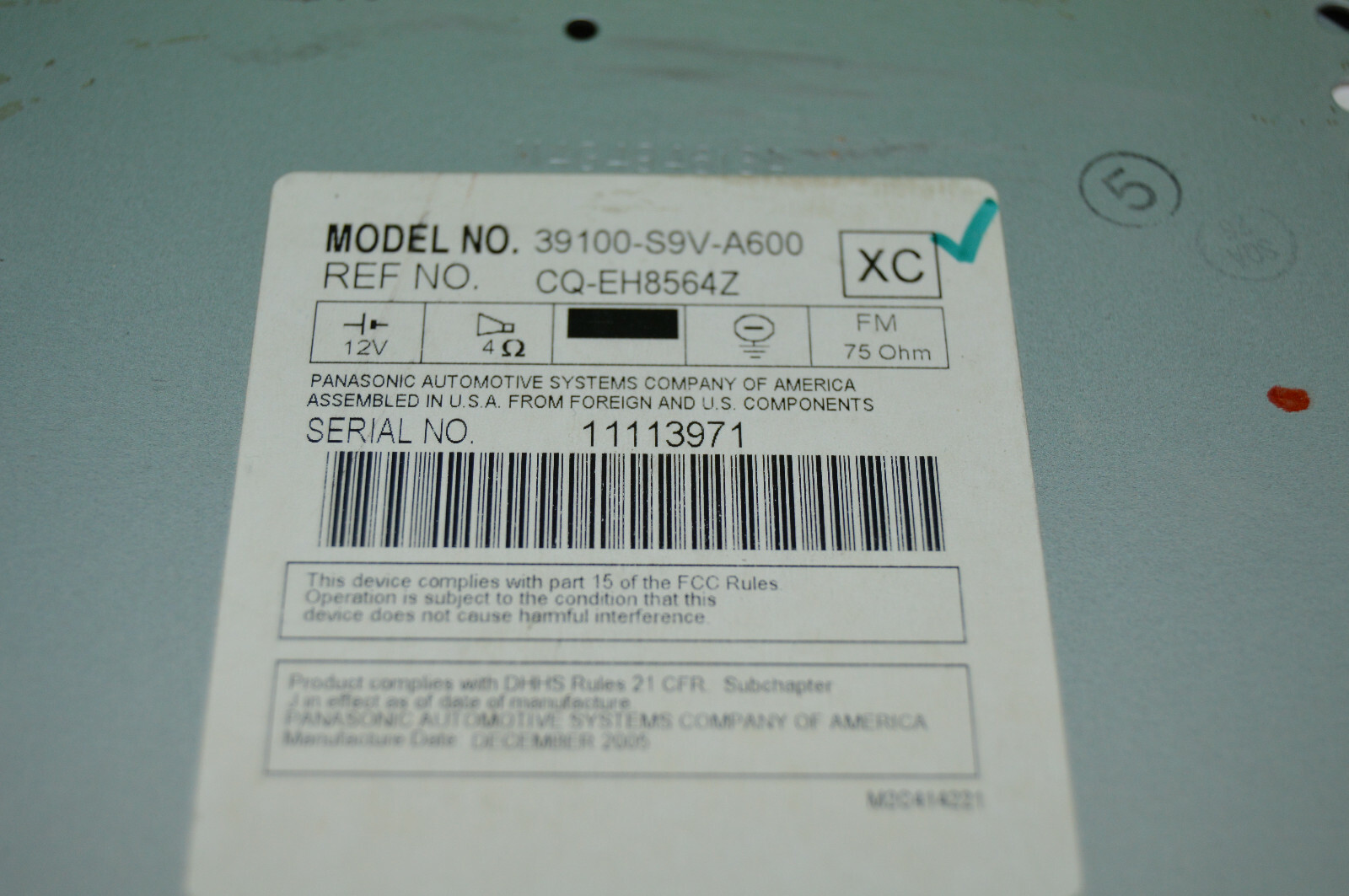 Honda Pilot 6 disc CD factory player 1TV6 radio XM 06 07 08 39100-S9V-A600 CODE