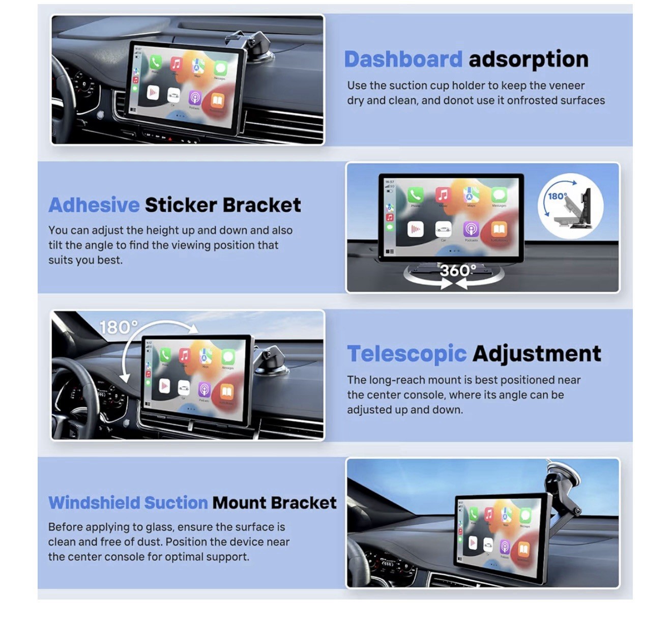 9” Inch Wireless Carplay Screen For Car With 4k Dash Cam,