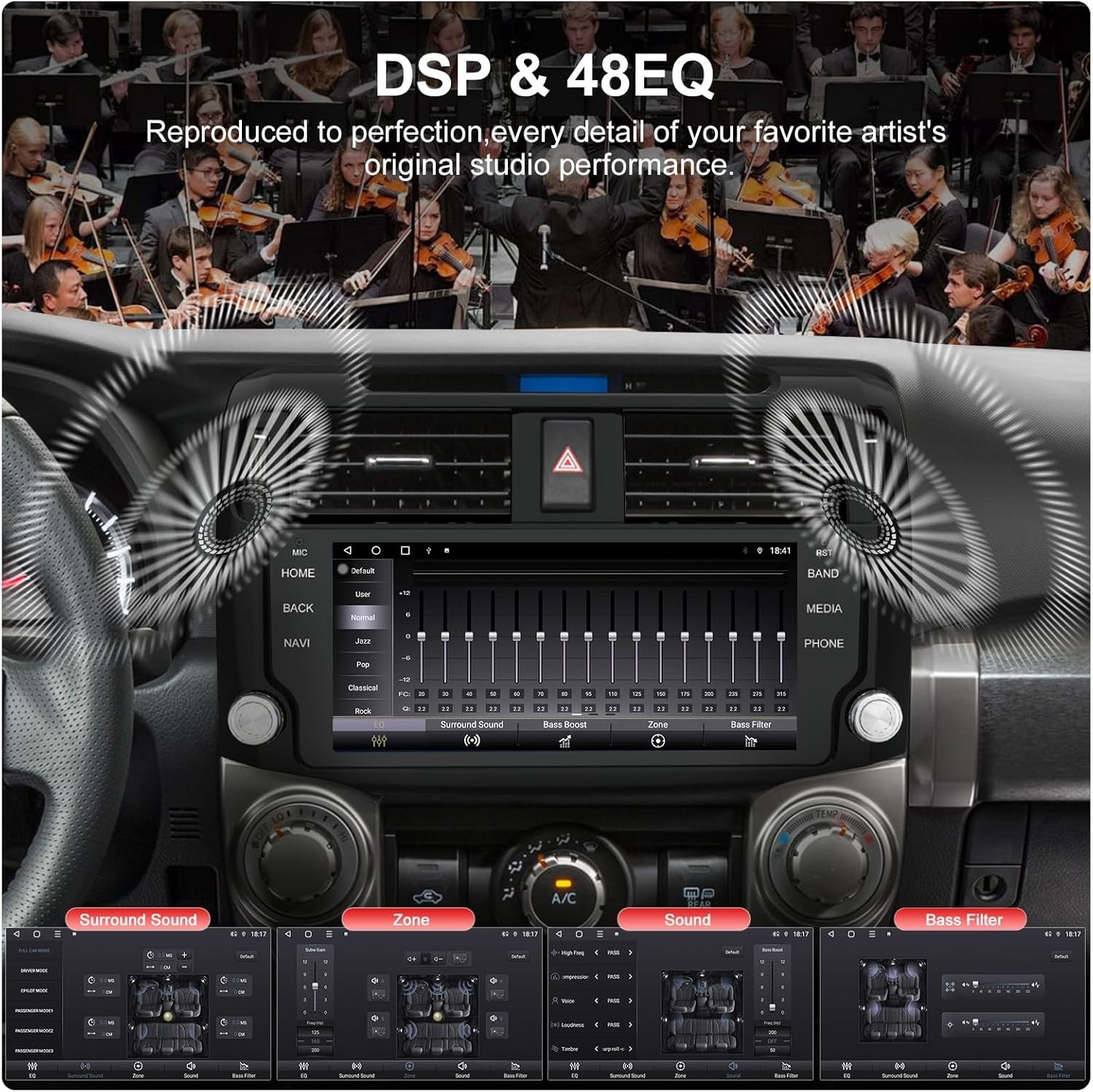 6+128GB Car Radio for 10-19 Toyota 4 Runner 10.33” QLED Screen Wireless CarPlay
