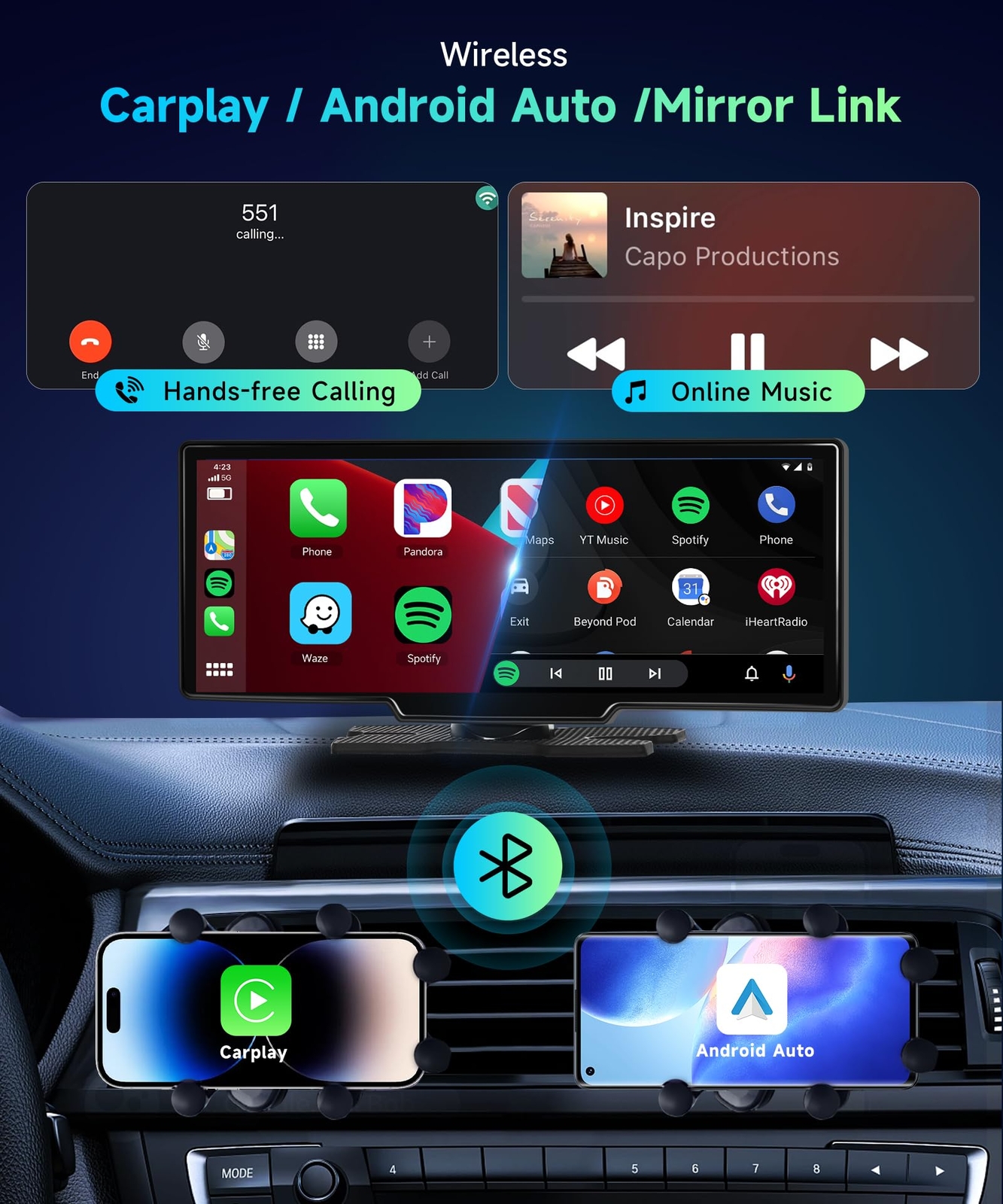Pantalla Inalambrica 10.3″ Para Automovil Coche Con Apple Carplay y Android Auto