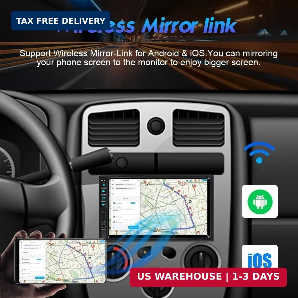 Wireless Apple Carplay Android Auto 2 Din Car Radio Voice Control Bluetooth 5.2