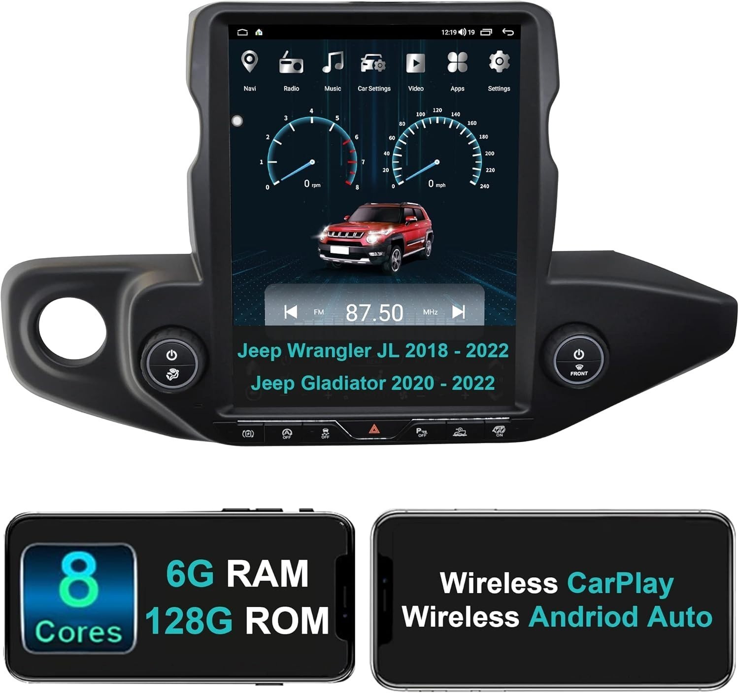 12.1″ Car Radio For Jeep Wrangler Jl Gladiator Carplay Gps Navigation Stereo NAV