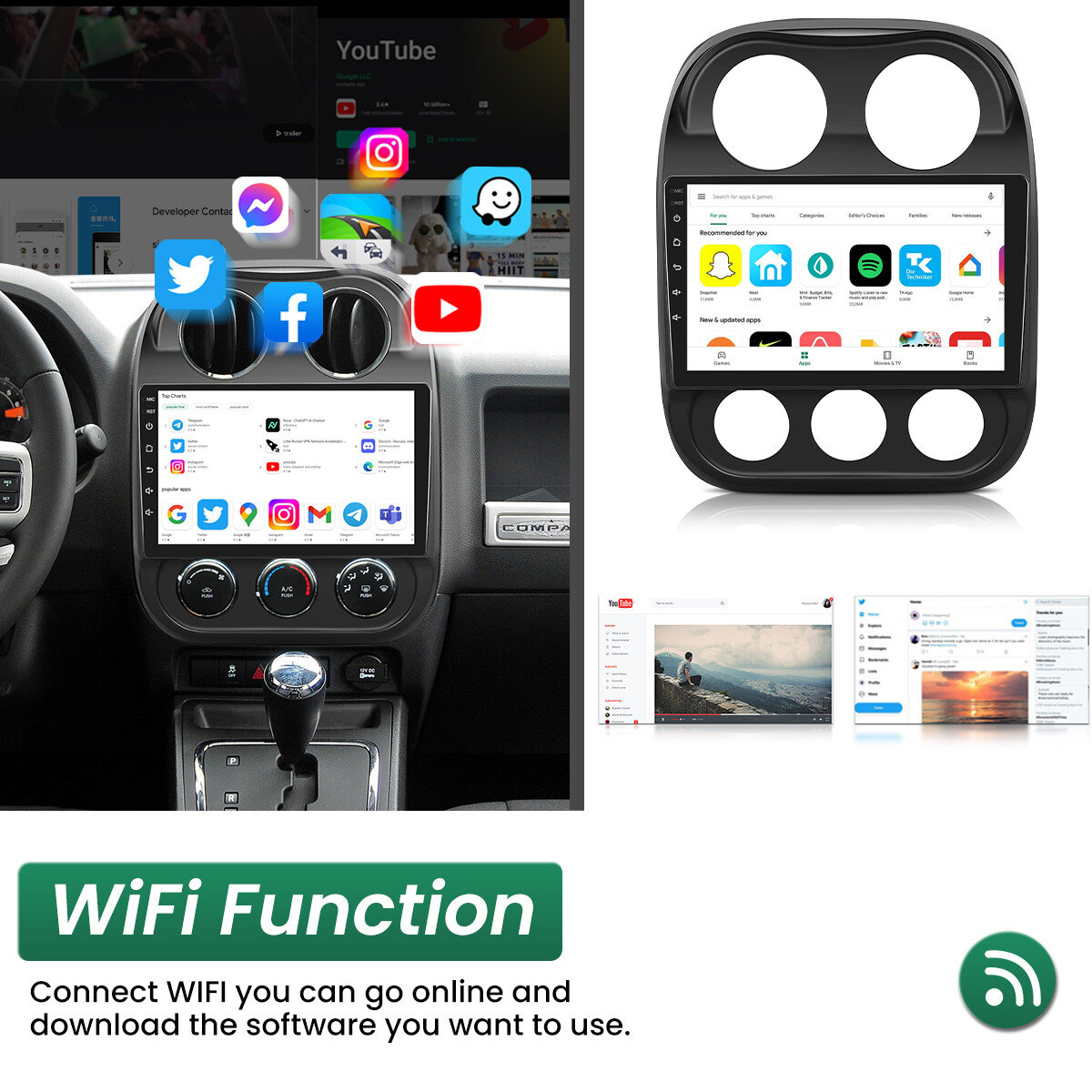 5G 4+64GB Android13 Car Stereo for Jeep Compass 2010-2016 Wireless Apple CarPlay
