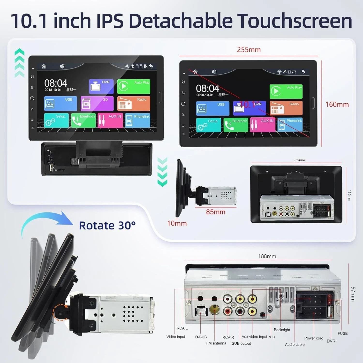 10 Inch IPS Touchscreen Radio – Supports CarPlay, Android Auto & Backup Camera