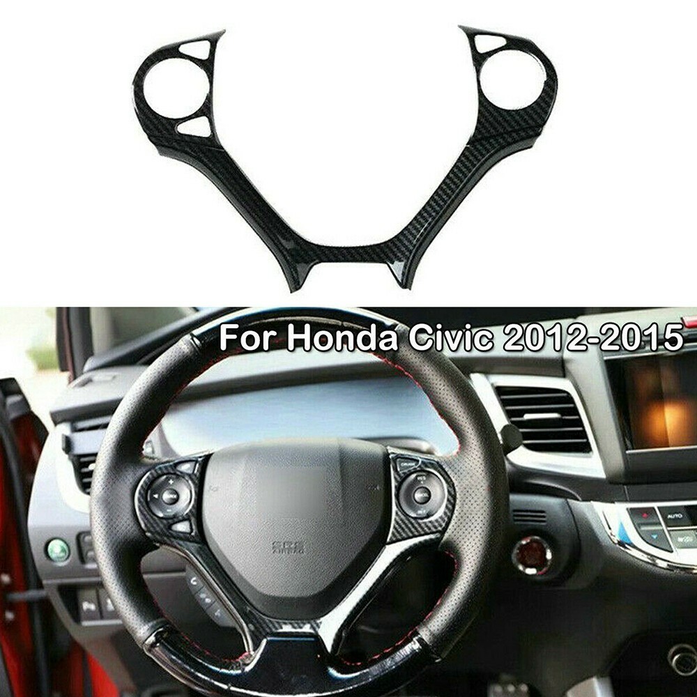 For-Honda Civic 2012-2015 1x Carbon Fiber Style Steering Wheel Frame Cover/Trim