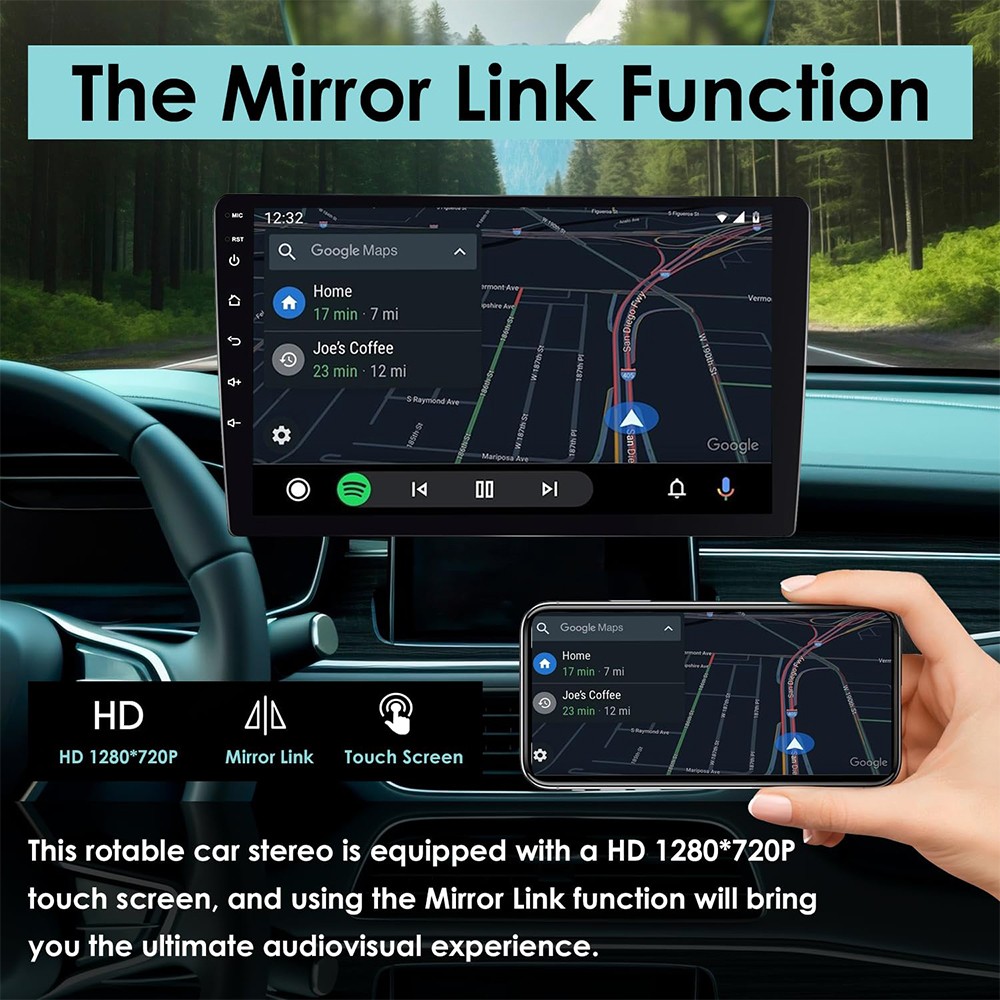 Wireless CarPlay Android Auto GPS Double Din Car Radio HD Touchscreen 2+32G 9″