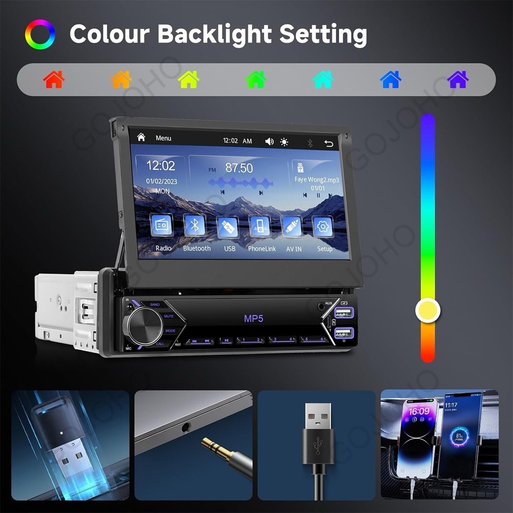 7″ Single 1 DIN Car Stereo Flip Out Touch Screen Radio Carplay MP5 USB +Camera