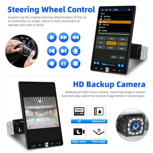 Single Din Car Stereo 10.4 inch Touch Screen 180°Rotate Vertical Screen